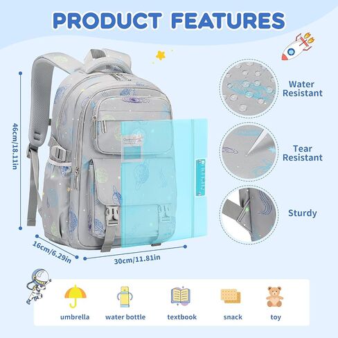 Kids Backpack, Cartoon Space Boys School Backpack, Bookbag for Primary Elementary Middle School, Age 6-14 Years Old,Gray in Saudi Arabia