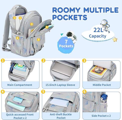 Kids Backpack, Cartoon Space Boys School Backpack, Bookbag for Primary Elementary Middle School, Age 6-14 Years Old,Gray in Saudi Arabia