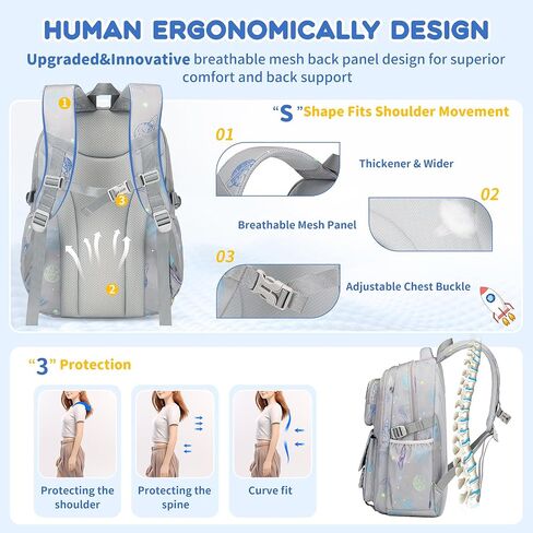 Kids Backpack, Cartoon Space Boys School Backpack, Bookbag for Primary Elementary Middle School, Age 6-14 Years Old,Gray in Saudi Arabia