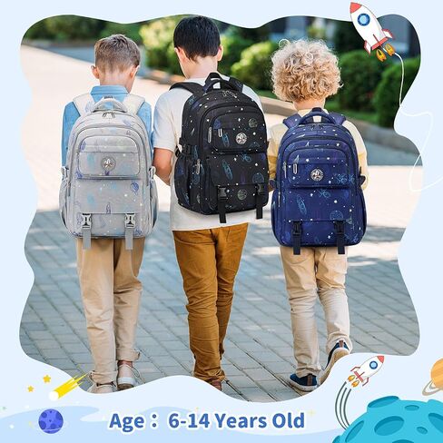 Kids Backpack, Cartoon Space Boys School Backpack, Bookbag for Primary Elementary Middle School, Age 6-14 Years Old,Gray in Saudi Arabia