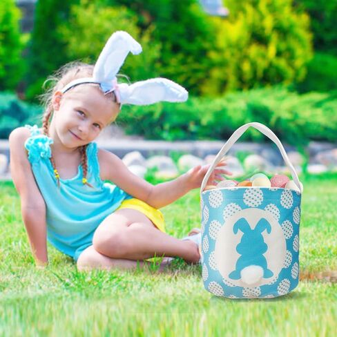 سلال حمل أرنب عيد الفصح من Giguelove 2psc للأطفال بتصميم ذيل الأرنب مع خيار DIY لصيد بيض عيد الفصح سلال عيد الفصح الفارغة باللون الوردي والأزرق للأطفال الصغار. in Saudi Arabia