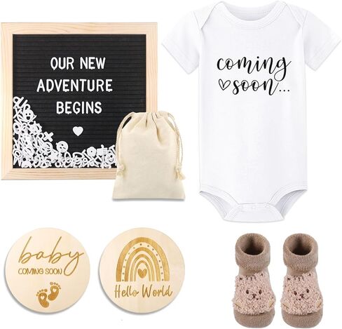 Pregnancy Announcement, Coming Soon Baby Announcement For Grandparents Dad Husband Family, Pregnancy Reveal Ideas, Gender Reveal Baby Shower Gifts -Felt Letter Board, Baby Onesie, Booties, Wooden Sign in Saudi Arabia