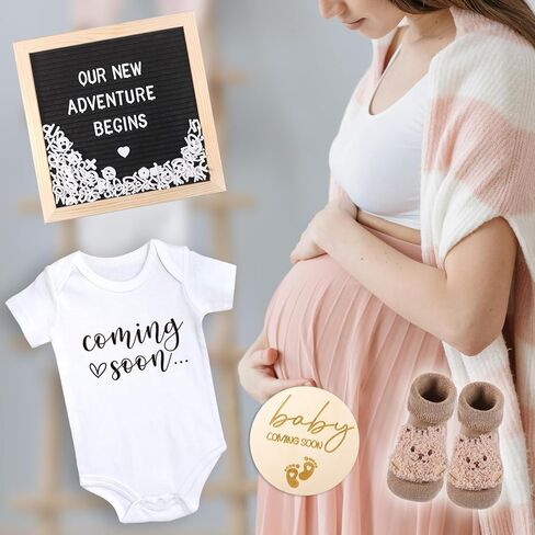 Pregnancy Announcement, Coming Soon Baby Announcement For Grandparents Dad Husband Family, Pregnancy Reveal Ideas, Gender Reveal Baby Shower Gifts -Felt Letter Board, Baby Onesie, Booties, Wooden Sign in Saudi Arabia