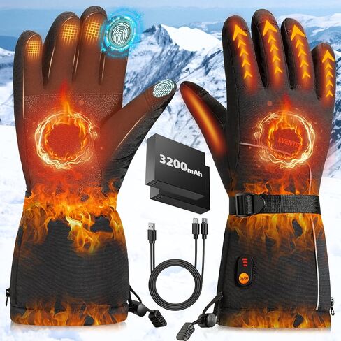 Heated Gloves for Men Women, Rechargeable Heated Gloves 7.4V with 3200mAh*2 Battery, Electric Gloves Waterproof Windproof for Arthritis Hands, Touchscreen Heated Gloves for Motorcycle/Skiing/Hunting in Saudi Arabia