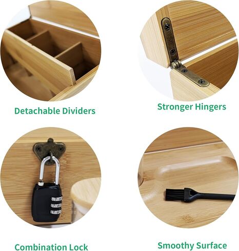 Arborishthink Bamboo Chest Kit Storage Box with Bamboo Tray Decorative Box with Combination Lock Box – Trendy & Large Bamboo Box with 3 Glass Jars and Detachabe Tray - Natural in Saudi Arabia