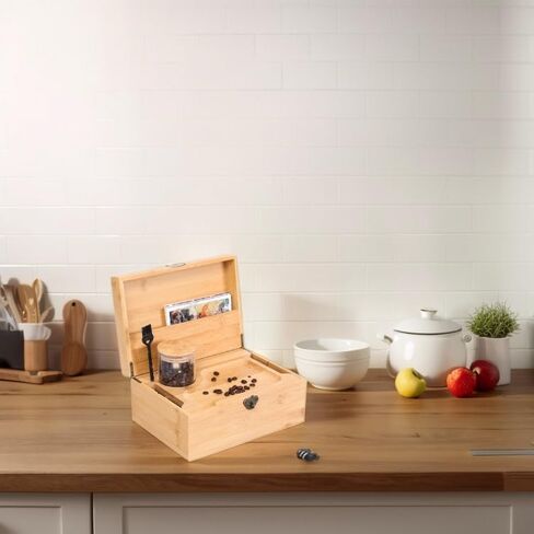 Arborishthink Bamboo Chest Kit Storage Box with Bamboo Tray Decorative Box with Combination Lock Box – Trendy & Large Bamboo Box with 3 Glass Jars and Detachabe Tray - Natural in Saudi Arabia