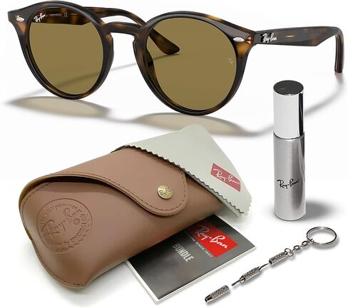 Ray-Ban RB2180 Round Shape Sunglasses With Eyewear Kit Bundle - High Bridge Fit - Ideal Formal and Casual Wear Retro Sunglasses in Saudi Arabia