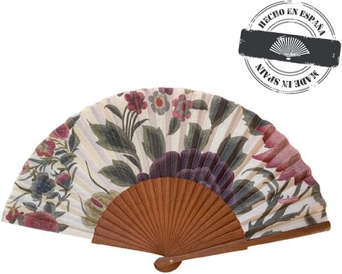 Shawl Hand Fan | Handcrafted Spanish Hand Fan | Cotton Fabric and Wood | Includes Protective Jute Cotton Bag | Authentic Gift | 23cm - 9". in Kuwait
