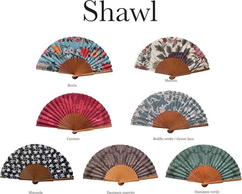 Shawl Hand Fan | Handcrafted Spanish Hand Fan | Cotton Fabric and Wood | Includes Protective Jute Cotton Bag | Authentic Gift | 23cm - 9". in Kuwait