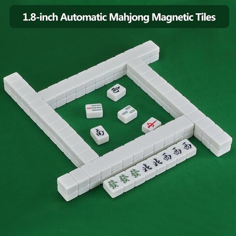 ملحقات طاولة ماجونج الأوتوماتيكية من ماجونج مجموعة ماجونج مغناطيسية 144 بلاطة ماجونج صينية متعددة الوظائف (تشغيل آلي، فرك يدوي) (أبيض، 1.8 × 1.3 × 0.9 بوصة) in Kuwait