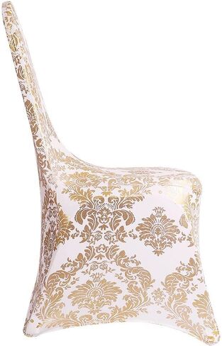Pack of 1 Dining Chair Covers Bronzing Gold Flower Print Removable Washable Spandex Stretch Decorative Chair Slipcovers Set for Party Wedding Home Decorations - Gold+White in Saudi Arabia