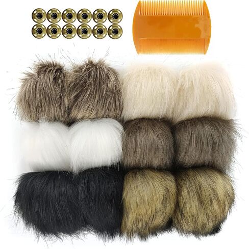 Pompoms for Knitted Hats,12Pcs Faux Fur Pom Poms for Hats, DIY Mixed Color Faux Fox Fur Pompoms Ball with Snap Button for Knitting Garments Hat Accessories in Saudi Arabia