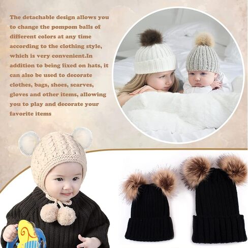 Pompoms for Knitted Hats,12Pcs Faux Fur Pom Poms for Hats, DIY Mixed Color Faux Fox Fur Pompoms Ball with Snap Button for Knitting Garments Hat Accessories in Saudi Arabia