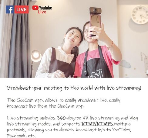 كاميرا رياضية KanDao QooCam Fun بزاوية 360 درجة، منفذ من النوع C فقط، كاميرا فيديو وصورة بانورامية 360 درجة، تسجيل مباشر 360 درجة، تطبيقات، كاميرا فيديو ثابتة للرياضة، أسود in Kuwait