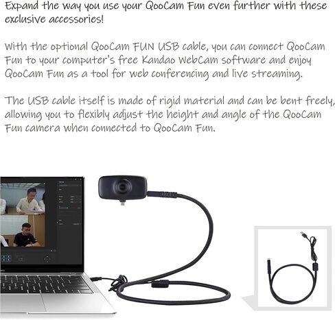 كاميرا رياضية KanDao QooCam Fun بزاوية 360 درجة، منفذ من النوع C فقط، كاميرا فيديو وصورة بانورامية 360 درجة، تسجيل مباشر 360 درجة، تطبيقات، كاميرا فيديو ثابتة للرياضة، أسود in Kuwait