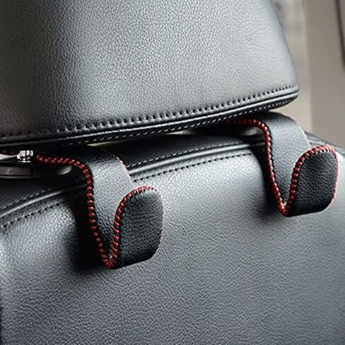 AIMEET Leather Car Headrest Hook, 2 Pack (Black), Universal Stainless Steel Storage Hooks for Purse Bags and Coats in Saudi Arabia
