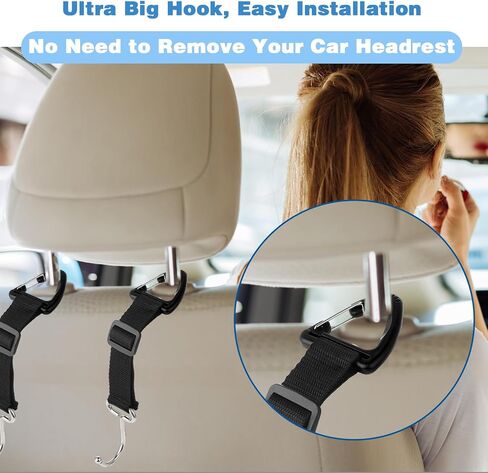 2Pcs Adjustable Car Seat Hooks, Headrest Hanger Car Purse Hook for Car Stainless Steel Storage Organizer Holder for Handbag Purse Coat, Max Load 100 lbs in Saudi Arabia