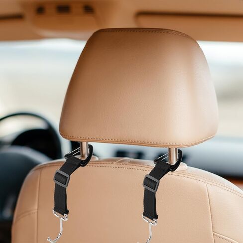 2Pcs Adjustable Car Seat Hooks, Headrest Hanger Car Purse Hook for Car Stainless Steel Storage Organizer Holder for Handbag Purse Coat, Max Load 100 lbs in Saudi Arabia