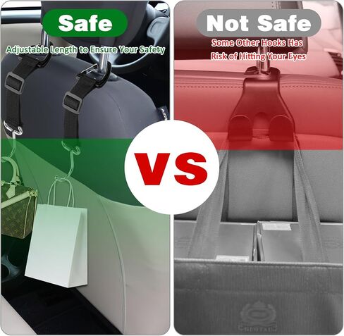 2Pcs Adjustable Car Seat Hooks, Headrest Hanger Car Purse Hook for Car Stainless Steel Storage Organizer Holder for Handbag Purse Coat, Max Load 100 lbs in Saudi Arabia