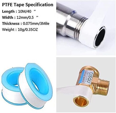 شريط تيفلون، شريط سباكين، شريط سباكة، شريط PTFE، شريط خيط، شريط سباك لرأس الدش، ختم الأنابيب، ختم الخيط، أبيض (1/2 في 2 لفات) in Saudi Arabia