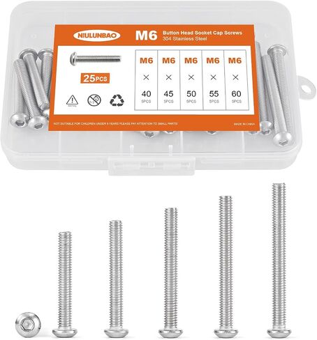 M5 x 60mm 65mm 70mm 75mm 80mm Button Head Socket Cap Screws Bolts 304 Stainless Steel Metric Machine Allen Hex Drive, Fully Threaded, Assortment Kit 25PCS in Saudi Arabia