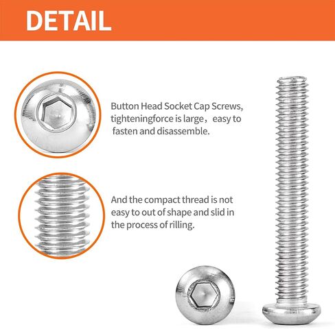 M5 x 60mm 65mm 70mm 75mm 80mm Button Head Socket Cap Screws Bolts 304 Stainless Steel Metric Machine Allen Hex Drive, Fully Threaded, Assortment Kit 25PCS in Saudi Arabia