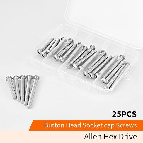 M5 x 60mm 65mm 70mm 75mm 80mm Button Head Socket Cap Screws Bolts 304 Stainless Steel Metric Machine Allen Hex Drive, Fully Threaded, Assortment Kit 25PCS in Saudi Arabia