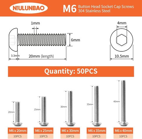 M5 x 60mm 65mm 70mm 75mm 80mm Button Head Socket Cap Screws Bolts 304 Stainless Steel Metric Machine Allen Hex Drive, Fully Threaded, Assortment Kit 25PCS in Saudi Arabia