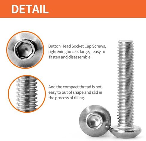 M5 x 60mm 65mm 70mm 75mm 80mm Button Head Socket Cap Screws Bolts 304 Stainless Steel Metric Machine Allen Hex Drive, Fully Threaded, Assortment Kit 25PCS in Saudi Arabia