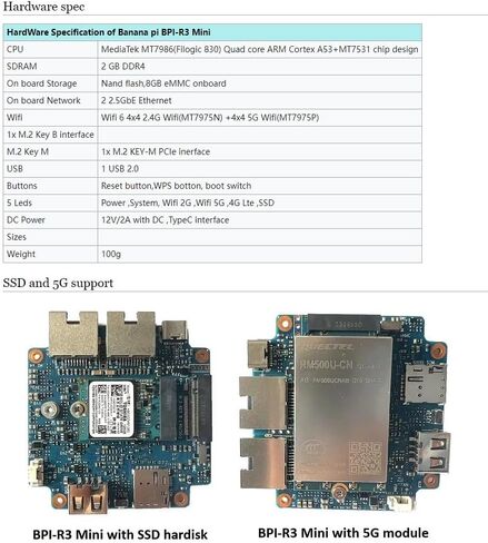Banana Pi BPI-R3 Mini Wi-Fi 6 Open Source OpenWRT Router Board, Wireless Dual-Band Mini WiFi Router, MediaTek MT7986 (Filogic 830) CPU, Support 5X GbE and 2X 2.5GbE SFP for NAS Smart Home Gateway in Saudi Arabia