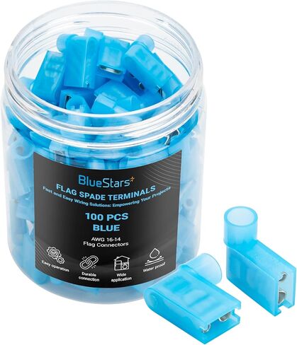 بلو ستارز 100 قطعة من محطات المجرف ذات العلم الأصفر أنثى AWG 12-10، 400 فولت، 24 أمبير مجموعة موصلات كهربائية، علم النايلون بأسمائها الحقيقية قطع سريع موصل الأسلاك الأنثوية - الزاوية اليمنى in Saudi Arabia