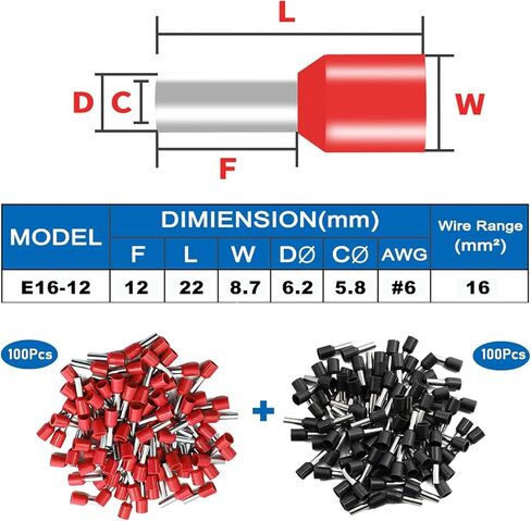 200 Pcs Wire Ferrules Kits, 4 AWG Wire Ferrule Connectors Insulated Ferrule Pin Cord End Terminals, Red Black in Saudi Arabia