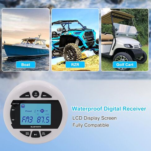 مجموعة راديو ومكبرات الصوت من Herdio Marine، وحدة رأس قياس بحري متوافقة مع بلوتوث + مكبرات صوت مثبتة على الحائط بسقف بحري مقاس 4 بوصة + هوائي FM AM مطاطي مرن (أبيض) in Kuwait