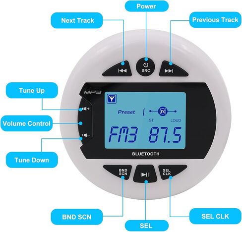 مجموعة راديو ومكبرات الصوت من Herdio Marine، وحدة رأس قياس بحري متوافقة مع بلوتوث + مكبرات صوت مثبتة على الحائط بسقف بحري مقاس 4 بوصة + هوائي FM AM مطاطي مرن (أبيض) in Kuwait