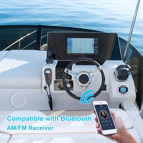 مجموعة راديو ومكبرات الصوت من Herdio Marine، وحدة رأس قياس بحري متوافقة مع بلوتوث + مكبرات صوت مثبتة على الحائط بسقف بحري مقاس 4 بوصة + هوائي FM AM مطاطي مرن (أبيض) in Kuwait