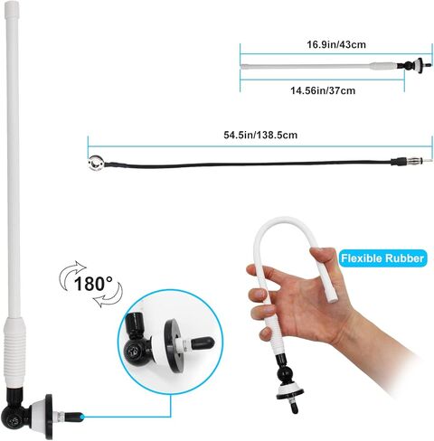 مجموعة راديو ومكبرات الصوت من Herdio Marine، وحدة رأس قياس بحري متوافقة مع بلوتوث + مكبرات صوت مثبتة على الحائط بسقف بحري مقاس 4 بوصة + هوائي FM AM مطاطي مرن (أبيض) in Kuwait