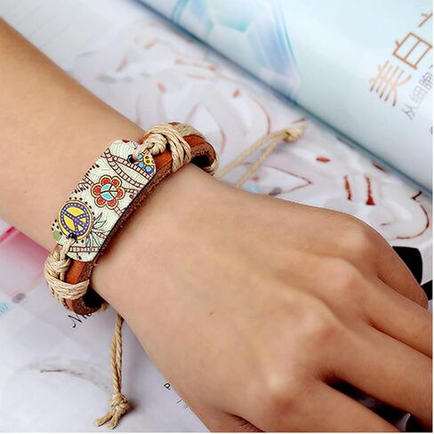 Boho Bracelet for Women Adjustable Leather Wrap Bracelet Peace Sign Bracelet Braided Wristband Statement Summer Beach Jewelry Collection for Women Girls Birthday Holiday Gift in Saudi Arabia