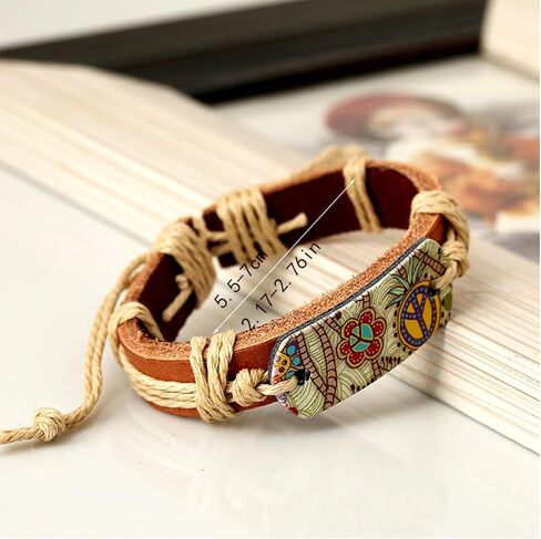 Boho Bracelet for Women Adjustable Leather Wrap Bracelet Peace Sign Bracelet Braided Wristband Statement Summer Beach Jewelry Collection for Women Girls Birthday Holiday Gift in Saudi Arabia