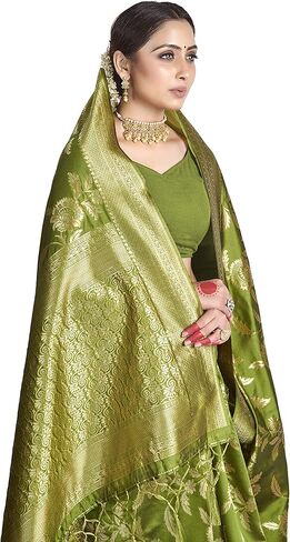 الساري الهندي للنساء من باناراسي آرت الحرير المنسوج ساري | هدية زفاف هندية تقليدية ساري مع بلوزة غير مخيطة in Kuwait