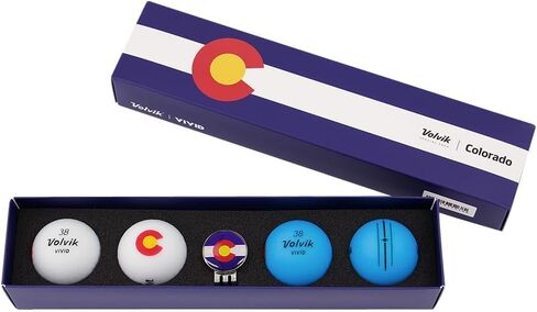 حزم هدايا Volvik Vivid Golf Balls State Edition | كرات الغولف في ولاية كولورادو | مسافة نهائية بملمس ناعم | رؤية عالية وديناميكية هوائية | 4 كرات مع قلم تحديد كروي ومشبك قبعة مغناطيسي 2.0 in Kuwait