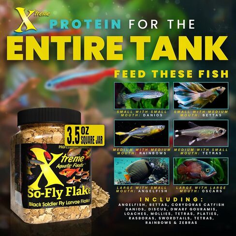 Xtreme So-Fly Flakes - Sustainable Protein from Black Soldier Fly Larva for Tropical Fish - Eco-Friendly Food, Nutrient-Rich, All-Natural Diet - USA Farm Grown (3.5oz) in Saudi Arabia