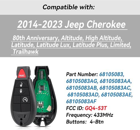 for Jeep Cherokee Replacement Key Fob Remote Key Fit for 2014-2023 Jeep Cherokee Keyless Entry Remote Fob GQ4-53T 68105083 in Saudi Arabia