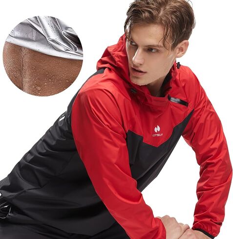 HOTSUIT Sauna Jacket for Men Weight Loss Workout Vest Sauna Shirts, Red, L in Saudi Arabia