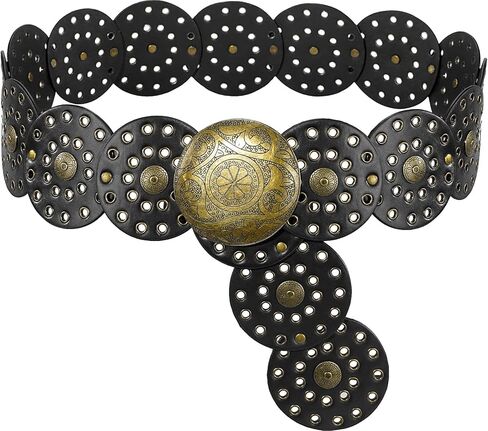 حزام قرصي عريض للنساء من جلامورستار، أحزمة خصر جلدية كونشو، حزام غربي عتيق للفساتين in Kuwait