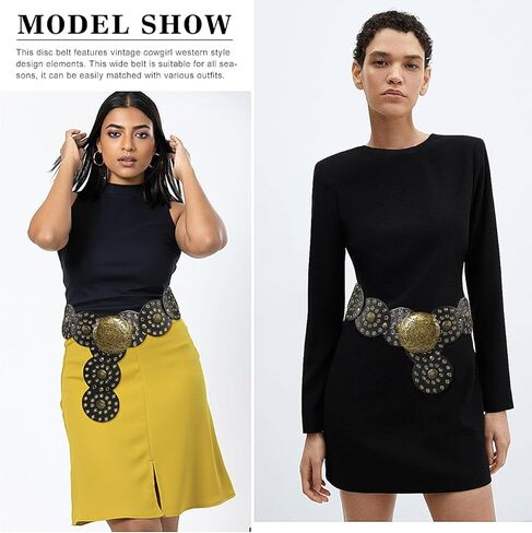 حزام قرصي عريض للنساء من جلامورستار، أحزمة خصر جلدية كونشو، حزام غربي عتيق للفساتين in Kuwait