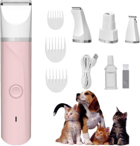 Electric Pet Hair Trimmer Kits,Quiet 4 in 1 Grooming Shavers for Small Dogs and Cats,Rechargeable Paw Trimming Removal Waterproof Nail Grinder Shaver for Small Dogs White-7021 in Saudi Arabia