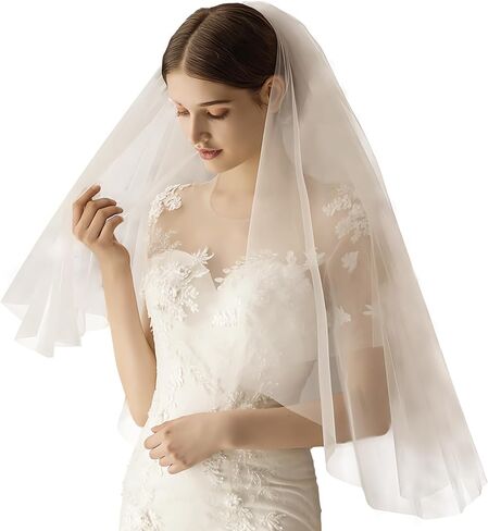 طرحة زفاف AMBRE ADÈLE من التول - طرحة زفاف للعرائس مقاس 32 × 22 بوصة أوف وايت in Kuwait