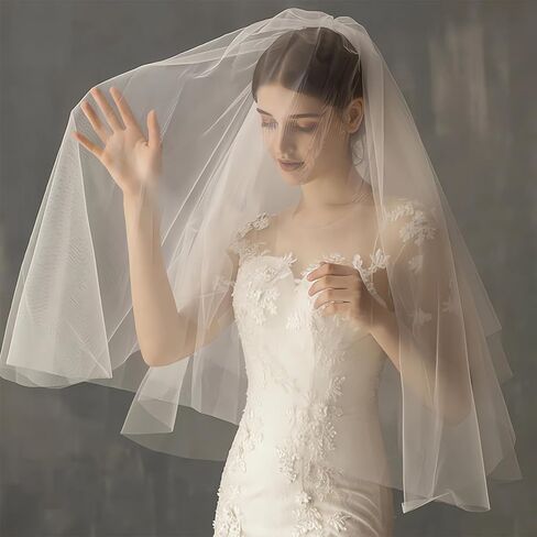 طرحة زفاف AMBRE ADÈLE من التول - طرحة زفاف للعرائس مقاس 32 × 22 بوصة أوف وايت in Kuwait