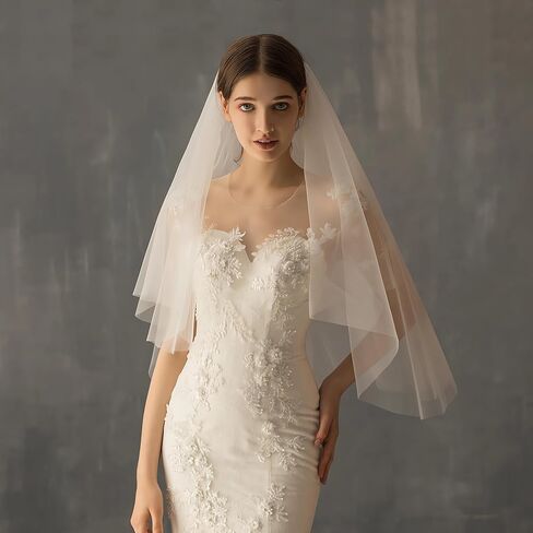 طرحة زفاف AMBRE ADÈLE من التول - طرحة زفاف للعرائس مقاس 32 × 22 بوصة أوف وايت in Kuwait