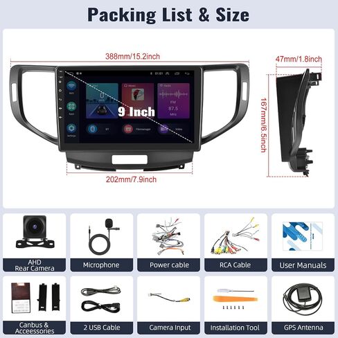 SIXWIN 2G+64G Android Car Stereo for Honda Spirior 2009-2013/Honda Accord 2008-2012/Acura TSX 2008-2012 with Carplay Android Auto Bluetooth 9 inch with GPS Navigation WiFi HiFi FM Backup Camera MIC in Saudi Arabia